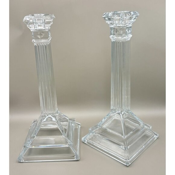 Vintage Crystal Pillar Candle Holders Elegant Columns Art Deco 10" Candlesticks - Picture 2 of 11